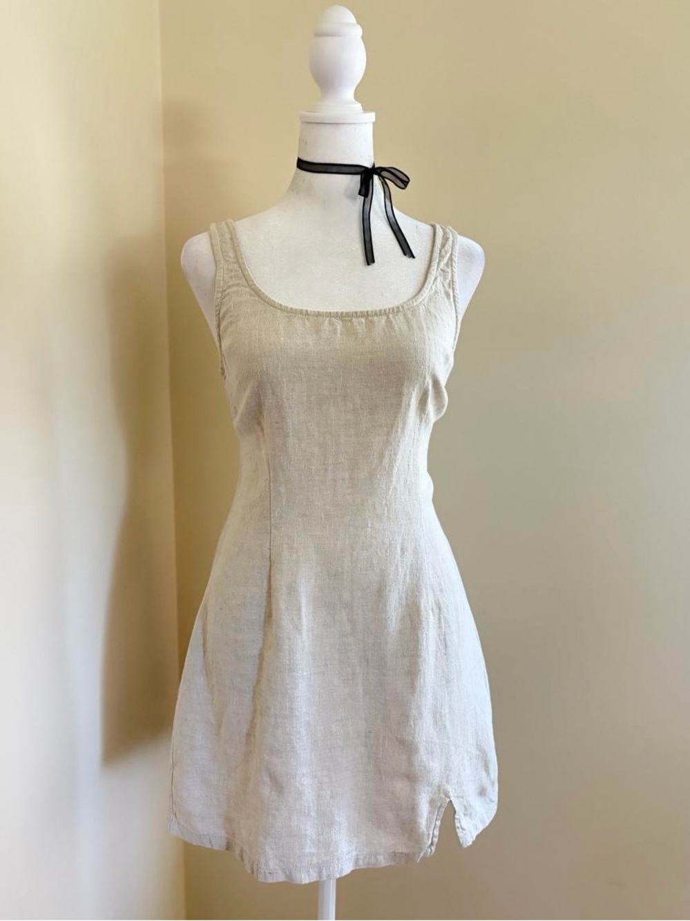 Vrg Grl linen Y2K style mini fitted dress European coquette scandi boho 90s S 6